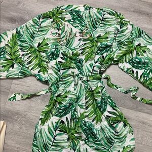 Tropical Green Leaf Bride Robe Kimono